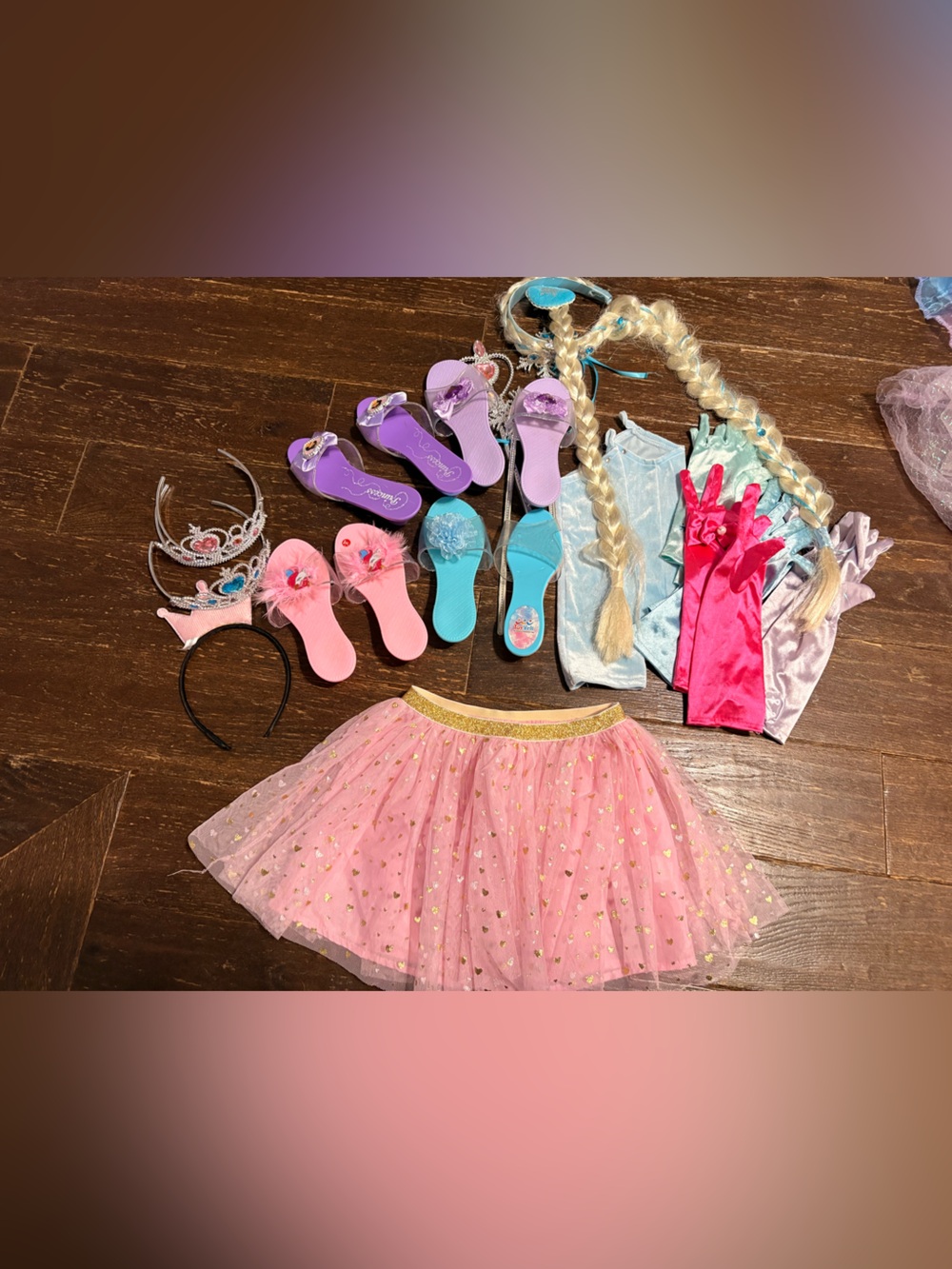 Girls Pink Tulle Skirt Costume Set with Gold Accents and Accessories